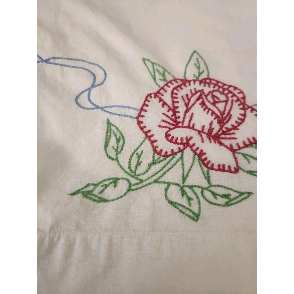 Set Of Two Vintage Heart Floral‎ Embroidered Pillowcases